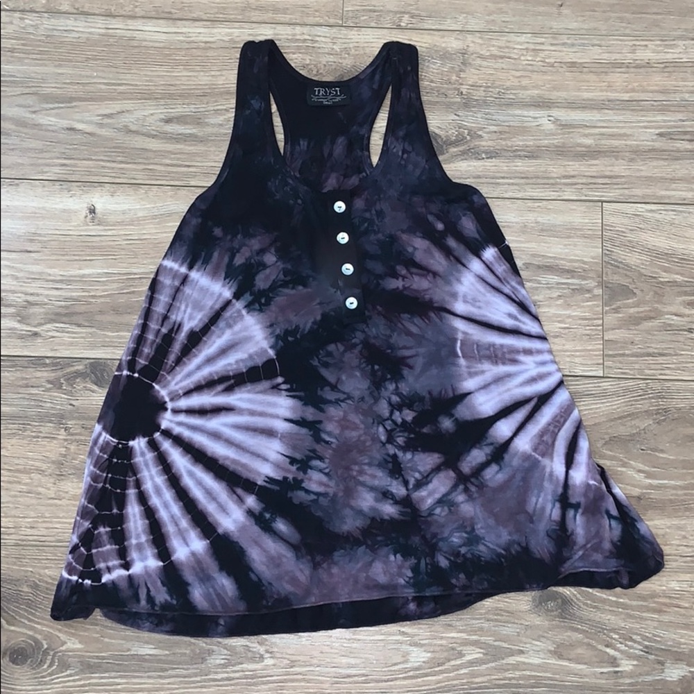 Tryst deep and light purple tiedye racerback tank
